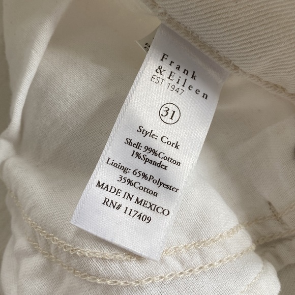 Frank & Eileen button fly high rise cork white natural jeans cut off hem 31 - Picture 5 of 8